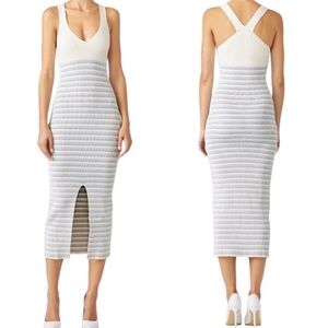 Opening Ceremony White Blue Stripe Rib Knit Sleeveless Midi Dress AS-IS